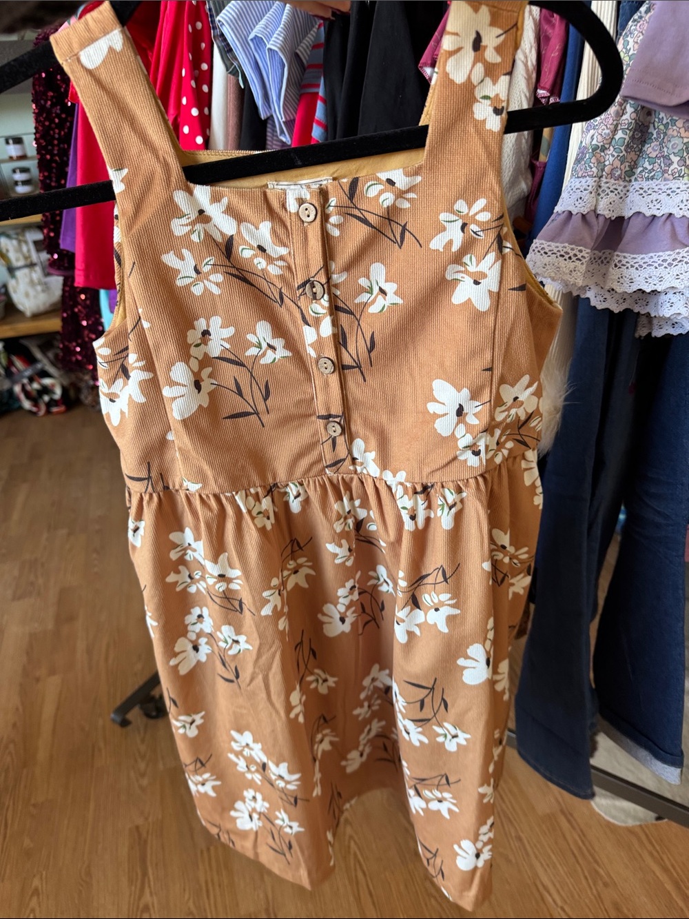 Girls Floral Button-Front Sundress in Camel